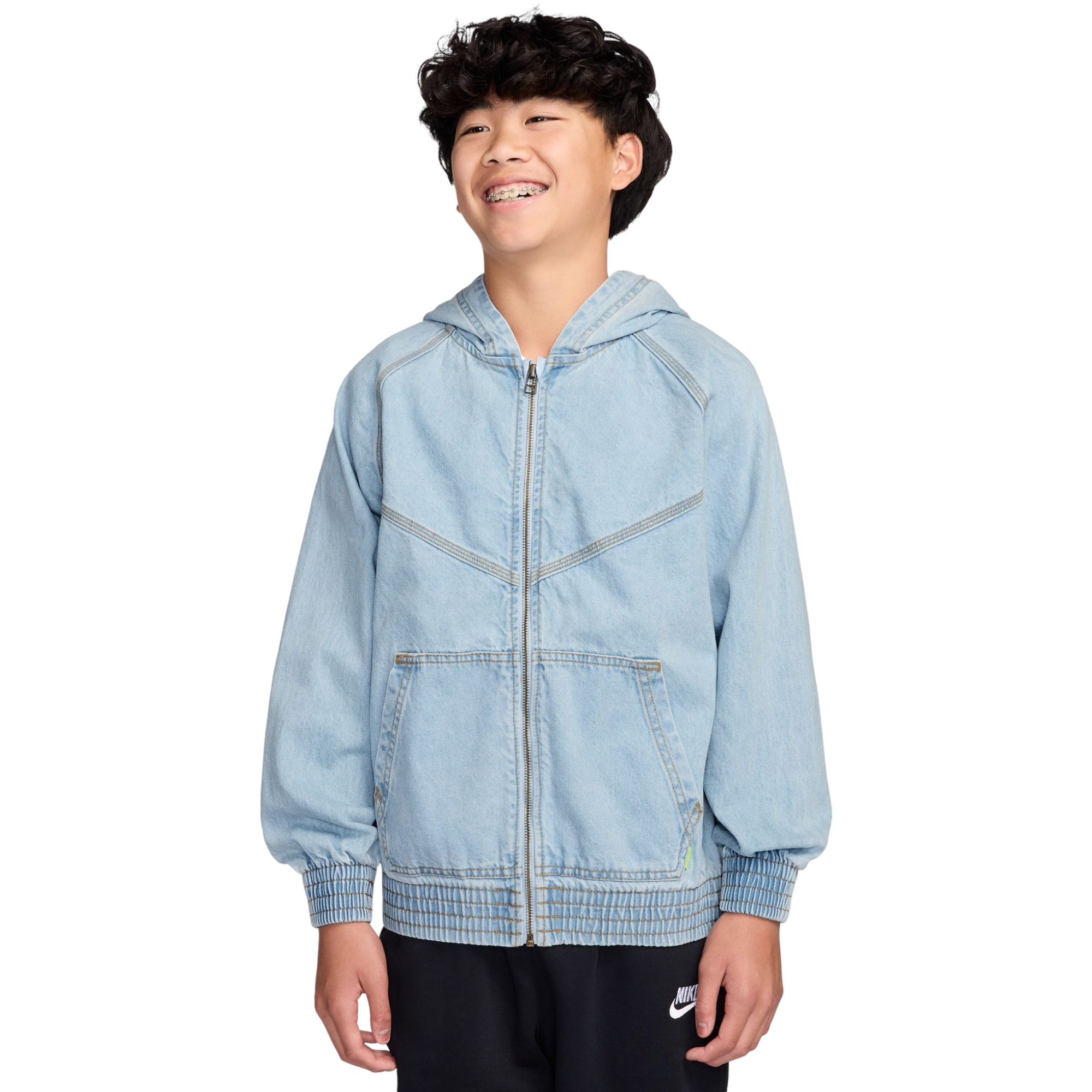 Nike Light Wash Full-Zip Hooded Denim Windrunner Big Kids' Jacket